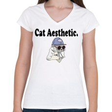 PRINTFASHION cat aesthetic - Női V-nyakú póló - Fehér