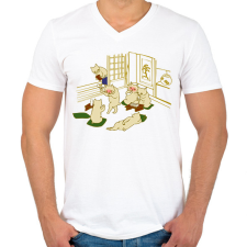 PRINTFASHION Cat drinking party  - Férfi V-nyakú póló - Fehér férfi póló