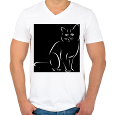 PRINTFASHION Cat - Férfi V-nyakú póló - Fehér