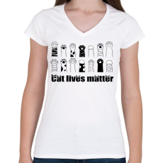 PRINTFASHION Cat lives matter - Női V-nyakú póló - Fehér