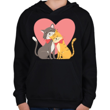 PRINTFASHION Cat Love - Gyerek kapucnis pulóver - Fekete gyerek pulóver, kardigán