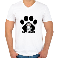 PRINTFASHION Cat Lover - Férfi V-nyakú póló - Fehér férfi póló