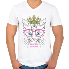 PRINTFASHION Cat princess - Férfi V-nyakú póló - Fehér férfi póló