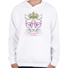 PRINTFASHION Cat princess - Gyerek kapucnis pulóver - Fehér