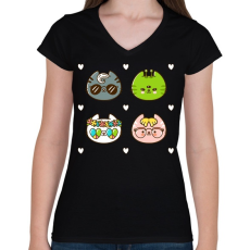 PRINTFASHION Cat style - Női V-nyakú póló - Fekete