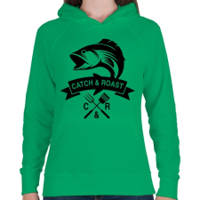 PRINTFASHION Catch and Roast fekete - Női kapucnis pulóver - Zöld női pulóver, kardigán