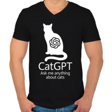 PRINTFASHION CatGPT - Férfi V-nyakú póló - Fekete
