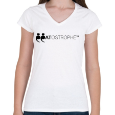 PRINTFASHION CATostrophe - Női V-nyakú póló - Fehér női póló