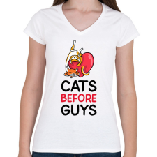 PRINTFASHION Cats Before Guys - Női V-nyakú póló - Fehér női póló