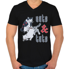 PRINTFASHION Cats & tats - Férfi V-nyakú póló - Fekete férfi póló