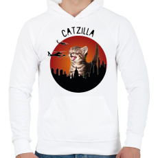 PRINTFASHION Catzilla - Férfi kapucnis pulóver - Fehér