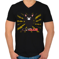 PRINTFASHION CATZILLA - Férfi V-nyakú póló - Fekete