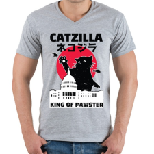 PRINTFASHION Catzilla - Férfi V-nyakú póló - Sport szürke férfi póló