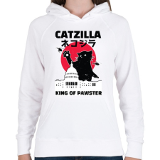 PRINTFASHION Catzilla - Női kapucnis pulóver - Fehér női pulóver, kardigán