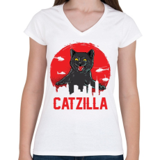 PRINTFASHION catzilla - Női V-nyakú póló - Fehér