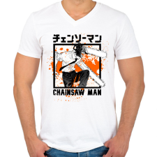 PRINTFASHION Chainsaw man Denji - Férfi V-nyakú póló - Fehér férfi póló