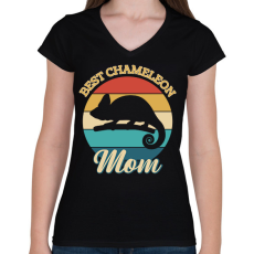 PRINTFASHION Chameleon Mom - Női V-nyakú póló - Fekete