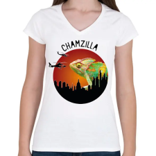 PRINTFASHION Chamzilla - Női V-nyakú póló - Fehér női póló