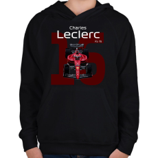 PRINTFASHION Charles Leclerc 16 autóversenyző - fehér felirat - Gyerek kapucnis pulóver - Fekete