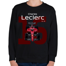 PRINTFASHION Charles Leclerc 16 autóversenyző - fehér felirat - Gyerek pulóver - Fekete