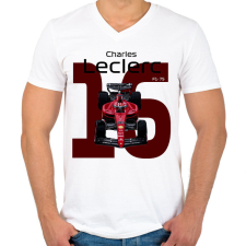 PRINTFASHION Charles Leclerc 16 autóversenyző - fekete felirat - Férfi V-nyakú póló - Fehér férfi póló
