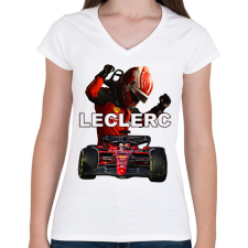 PRINTFASHION Charles Leclerc - Női V-nyakú póló - Fehér női póló