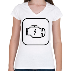 PRINTFASHION Check Engine - Női V-nyakú póló - Fehér
