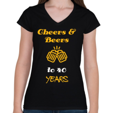 PRINTFASHION CHEERS AND BEERS 40 YEARS - Női V-nyakú póló - Fekete