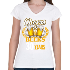 PRINTFASHION Cheers & Beers - 30 - Női V-nyakú póló - Fehér női póló