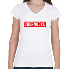 PRINTFASHION Chernobyl - Női V-nyakú póló - Fehér