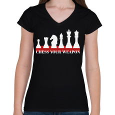 PRINTFASHION Chess your weapon - Női V-nyakú póló - Fekete