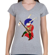 PRINTFASHION Chibi Elf lányka  - Női V-nyakú póló - Sport szürke