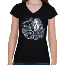 PRINTFASHION Chicano tetoválás - Női V-nyakú póló - Fekete női póló