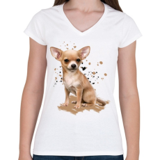 PRINTFASHION Chihuahua - Női V-nyakú póló - Fehér