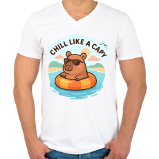 PRINTFASHION Chill like a capy - Férfi V-nyakú póló - Fehér