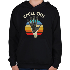 PRINTFASHION CHILL OUT - Nyugodj meg - vicces feliratos minta - Gyerek kapucnis pulóver - Fekete gyerek pulóver, kardigán