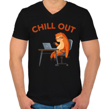 PRINTFASHION CHILL OUT - vicces lajhár - Férfi V-nyakú póló - Fekete férfi póló