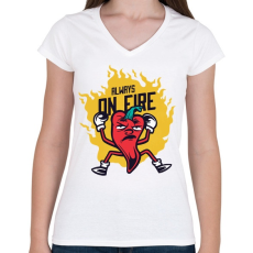 PRINTFASHION Chilli paprika - Always on fire - Női V-nyakú póló - Fehér