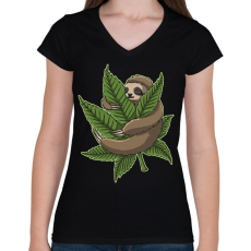 PRINTFASHION Chilling Sloth - Női V-nyakú póló - Fekete