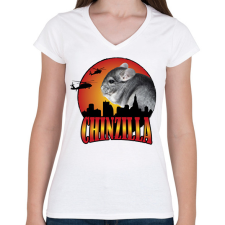 PRINTFASHION Chinzilla - Női V-nyakú póló - Fehér női póló