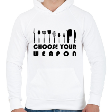 PRINTFASHION Choose your weapon - Férfi kapucnis pulóver - Fehér