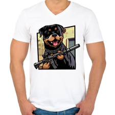 PRINTFASHION Chop osztja az áldást - Férfi V-nyakú póló - Fehér férfi póló