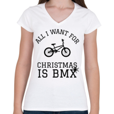 PRINTFASHION CHRISTMAS BMX - Női V-nyakú póló - Fehér női póló