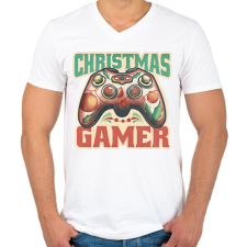 PRINTFASHION christmas gamer, karácsonyi játékos - Férfi V-nyakú póló - Fehér férfi póló