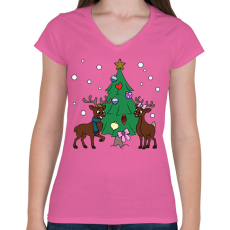 PRINTFASHION Christmas - Női V-nyakú póló - Rózsaszín