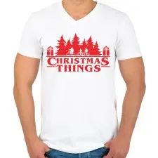 PRINTFASHION Christmas things Sranger Things póló - Férfi V-nyakú póló - Fehér férfi póló