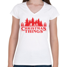 PRINTFASHION Christmas things Sranger Things póló - Női V-nyakú póló - Fehér