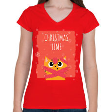 PRINTFASHION CHRISTMAS TIME - Női V-nyakú póló - Piros