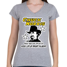 PRINTFASHION Chuck Norris látja magát aludni - Női V-nyakú póló - Sport szürke
