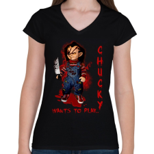 PRINTFASHION chucky doll - Női V-nyakú póló - Fekete női póló